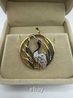 925 Artisan Art Nouveau 1890's style Bird In Fields, 18ct Finish, Pavè Setting