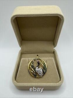 925 Artisan Art Nouveau 1890's style Bird In Fields, 18ct Finish, Pavè Setting