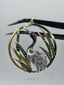 925 Artisan Art Nouveau 1890's style Bird In Fields, 18ct Finish, Pavè Setting