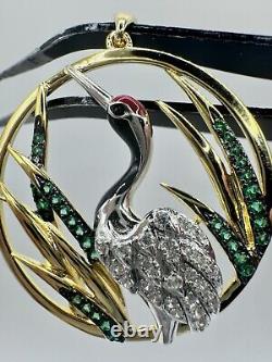 925 Artisan Art Nouveau 1890's style Bird In Fields, 18ct Finish, Pavè Setting