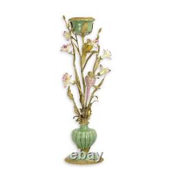 9934442-ds Bronze Porcelain Candlestick Flower Art Nouveau Green Pageantry H64cm