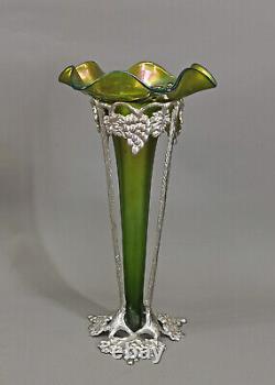 99835518 Art Nouveau Vase Silver Colored Metal Fittings Kralik Um 1900 H 31,5cm