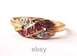 9CT YELLOW GOLD DIAMOND & RUBY Ring JEWELLERY Medium Hallmarked ART NOUVEAU