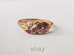 9CT YELLOW GOLD DIAMOND & RUBY Ring JEWELLERY Medium Hallmarked ART NOUVEAU