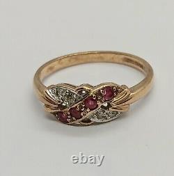 9CT YELLOW GOLD DIAMOND & RUBY Ring JEWELLERY Medium Hallmarked ART NOUVEAU