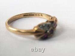 9CT YELLOW GOLD DIAMOND & RUBY Ring JEWELLERY Medium Hallmarked ART NOUVEAU