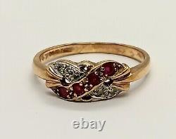 9CT YELLOW GOLD DIAMOND & RUBY Ring JEWELLERY Medium Hallmarked ART NOUVEAU