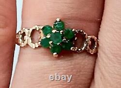 9CT YELLOW GOLD Emerald Cluster Ring Gemstone Floral Hallmarked ART NOUVEAU