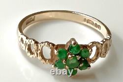 9CT YELLOW GOLD Emerald Cluster Ring Gemstone Floral Hallmarked ART NOUVEAU