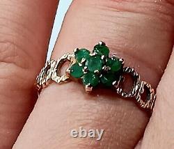 9CT YELLOW GOLD Emerald Cluster Ring Gemstone Floral Hallmarked ART NOUVEAU