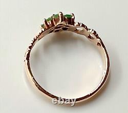 9CT YELLOW GOLD Emerald Cluster Ring Gemstone Floral Hallmarked ART NOUVEAU