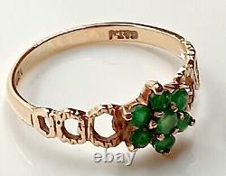 9CT YELLOW GOLD Emerald Cluster Ring Gemstone Floral Hallmarked ART NOUVEAU