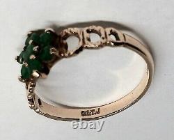 9CT YELLOW GOLD Emerald Cluster Ring Gemstone Floral Hallmarked ART NOUVEAU
