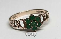 9CT YELLOW GOLD Emerald Cluster Ring Gemstone Floral Hallmarked ART NOUVEAU