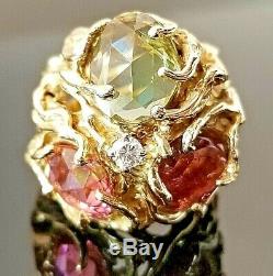 9.07TCW Art Nouveau Biomorphic VS Diamond Multi Tourmaline 14k heavy ring