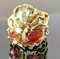 9.07TCW Art Nouveau Biomorphic VS Diamond Multi Tourmaline 14k heavy ring