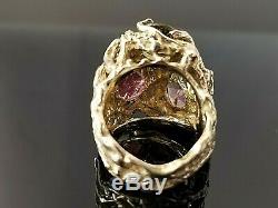 9.07TCW Art Nouveau Biomorphic VS Diamond Multi Tourmaline 14k heavy ring