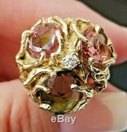 9.07TCW Art Nouveau Biomorphic VS Diamond Multi Tourmaline 14k heavy ring