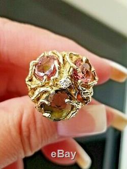 9.07TCW Art Nouveau Biomorphic VS Diamond Multi Tourmaline 14k heavy ring