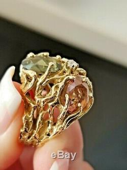 9.07TCW Art Nouveau Biomorphic VS Diamond Multi Tourmaline 14k heavy ring