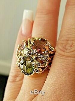 9.07TCW Art Nouveau Biomorphic VS Diamond Multi Tourmaline 14k heavy ring