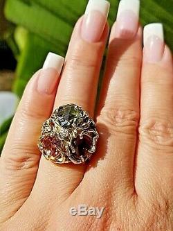 9.07TCW Art Nouveau Biomorphic VS Diamond Multi Tourmaline 14k heavy ring