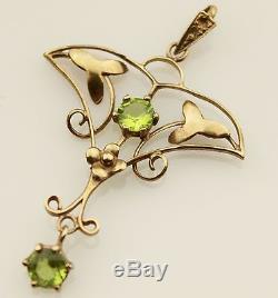9ct Gold Pendant Art Nouveau Style Look Peridot Jewellery 9 Carat 9K #2 Green