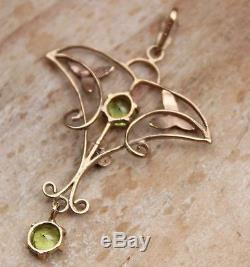 9ct Gold Pendant Art Nouveau Style Look Peridot Jewellery 9 Carat 9K #2 Green