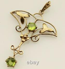 9ct Gold Pendant Peridot Art Nouveau Style Look Jewellery 9 Carat 9K #2 Green