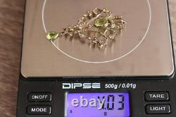 9ct Gold Peridot & Seed Pearl Art Nouveau Lavaliere Pendant/ Brooch. Gift Boxed