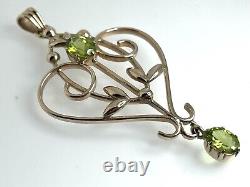 9ct Rose Gold Green Peridot Large Pendant Art Nouveau Style 74.4mm 11.7g 2010