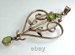 9ct Rose Gold Green Peridot Large Pendant Art Nouveau Style 74.4mm 11.7g 2010