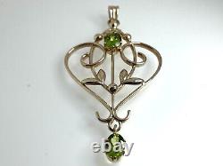 9ct Rose Gold Green Peridot Large Pendant Art Nouveau Style 74.4mm 11.7g 2010