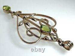 9ct Rose Gold Green Peridot Large Pendant Art Nouveau Style 74.4mm 11.7g 2010