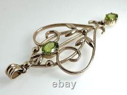9ct Rose Gold Green Peridot Large Pendant Art Nouveau Style 74.4mm 11.7g 2010