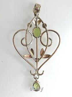 9ct Rose Gold Green Peridot Large Pendant Art Nouveau Style 74.4mm 11.7g 2010