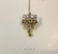 9ct Yellow gold Art Nouveau brooch/pendant with seed Pearl & Peridot Gemstone
