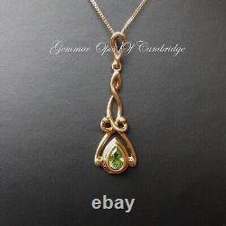 9k 9ct Gold Art Nouveau style Peridot Pendant Necklace 45cm Chain 1.77g Hallmark