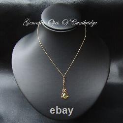 9k 9ct Gold Art Nouveau style Peridot Pendant Necklace 45cm Chain 1.77g Hallmark