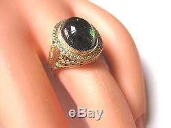 ANTIQUE 14K WHITE GOLD FILIGREE RING with NATURAL GREEN TOURMALINE, ART DECO