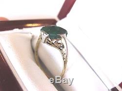 ANTIQUE 14K YELLOW GOLD FILIGREE SIGNET-RING withNATURAL GREEN AGATE, ART NOUVEAU