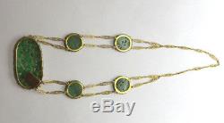 ANTIQUE 14k Gold Art Deco Carved Filigree Green Jade Jadeite Necklace 16