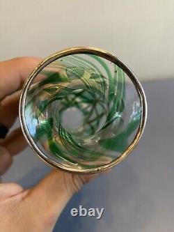ANTIQUE ART NOUVEAU Green Swirled Art Glass Vase WithSterling Silver Overlay 6H