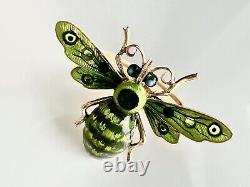 ANTIQUE. Art Nouveau 14k Yellow Gold Plique-à-Jour Enamel Fly Brooch Lapel Pin