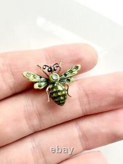 ANTIQUE. Art Nouveau 14k Yellow Gold Plique-à-Jour Enamel Fly Brooch Lapel Pin