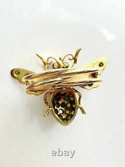 ANTIQUE. Art Nouveau 14k Yellow Gold Plique-à-Jour Enamel Fly Brooch Lapel Pin