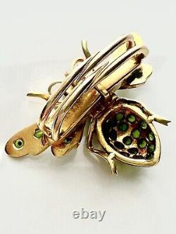 ANTIQUE. Art Nouveau 14k Yellow Gold Plique-à-Jour Enamel Fly Brooch Lapel Pin