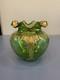 Antique Art Nouveau Josephinehutte Handpainted Gold & Green Art Glass Vase 5.5h