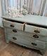 Antique Art Nouveau Rustic Green Painted Shabby Chic Chest Of 2 Over 2 Drawers