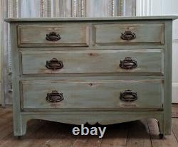 ANTIQUE Art Nouveau Rustic GREEN Painted Shabby Chic Chest of 2 Over 2 Drawers